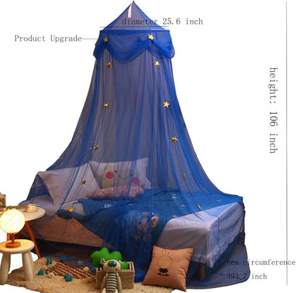Mosquito Net Canopy Bed Curtains Dome Princess Stars Bed Tent for Girls Boys Kids Single Twin Full Queen Size Bed, Room Decor(Blue)