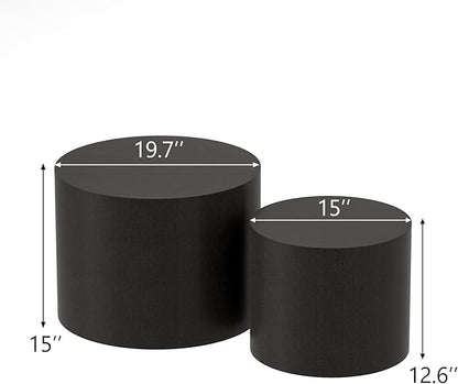 Nesting Coffee Table Set of 2, Round Wood Black Coffee Tables Modern Circle Coffee Tables Side End Table for Small Spaces Living Room, Bedroom, Balcony, Office