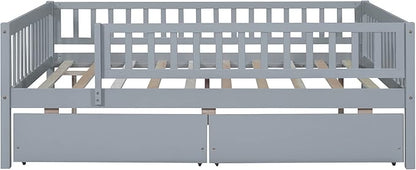 Bellemave Full Size Bed Frames with Rails for Kids, Full daybed Frame with Drawers for Boys/Girls/Adults， Gray