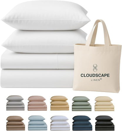 Cloud Scape Linen 100% Egyptian Cotton Sheets Full Size, 4 Pieces Luxury Bedding Set, 400 Thread Count,Hotel Quality, Silky Soft, Deep Pockets up to 17, White