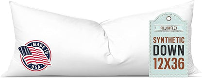 Pillowflex Synthetic Down Pillow Insert - 12x36 Down Alternative Pillow, Ultra Soft, Large Rectangle Body Sleeping Pillow, Lumbar, Long, Back - 1 Decorative Pillow Form