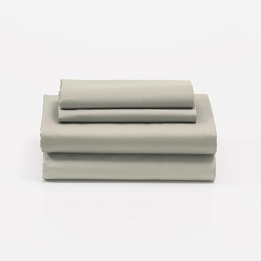 Cuddledown Dreamstead 100% Cotton Bed Sheets Set | 300 Thread Count | Luxurious Sateen Weave | Pure Combed Cotton | Soft | Wrinkle Resistant | 3 Piece Set | Stone | Twin | 39” x 75”