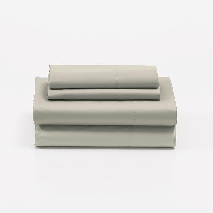 Cuddledown Dreamstead 100% Cotton Bed Sheets Set | 300 Thread Count | Luxurious Sateen Weave | Pure Combed Cotton | Soft | Wrinkle Resistant | 4 Piece Set | Stone | King | 78” x 80”