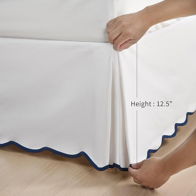 HIG Queen Bed Skirt - Easy Fit Scallop Edge Pleated Bedskirts With Spilt Coner, 12 Inch Drop Anti-Slip Dust Ruffle, Thick Fabric for Enhanced Privacy, Pre-Washed for Long-Lasting Use, Machine Washable