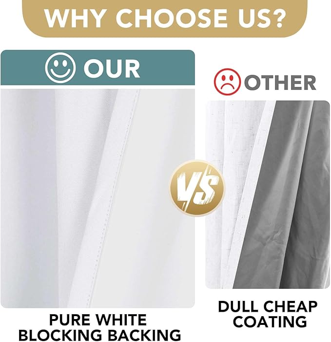 H.VERSAILTEX 100% Blackout Curtains for Bedroom Thermal Insulated Linen Textured Curtains Heat and Full Light Blocking Drapes Living Room Curtains 2 Panel Sets, 52x63 - Inch, Pure White