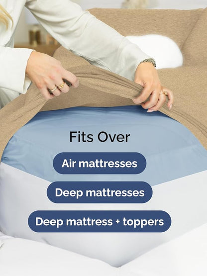 Extra Deep King Sheet Set - 6 Piece Breathable and Cooling Sheets - Hotel Luxury Bed Sheets Set - Easy Fit - Soft, Wrinkle Free and Comfy Sheets Set - Heathered Tan Sheet Set with Extra Deep Pockets