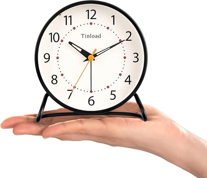 4.5" Antique Retro Analog Alarm Clock, Small Silent Desk Clock with Manual Light, Snooze, for Living Room, Bedroom, Bedside, Desk(Black)
