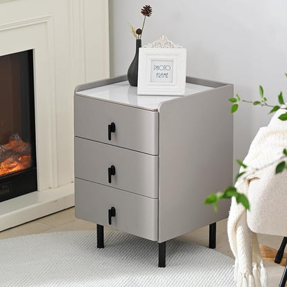 Lamberia Narrow Nightstand with 3 Drawers, Narrow Side Table, Small Bedside Table for Bedroom, Living Room, End Table for Small Space, Dark Grey, 15.8''W x 15.8" D x 23.5" H