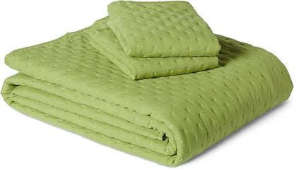 Amazon Basics Brushed Microfiber Quilt Set, Extra Soft with Natural Texture, 3-Piece,Queen/Full, Green