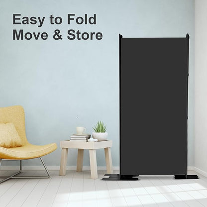 MAYOLIAH 4 Panel Room Divider 6ft Tall Freestanding Privacy Screen 136'' W Portable Office Partition w/Flat Base, Black