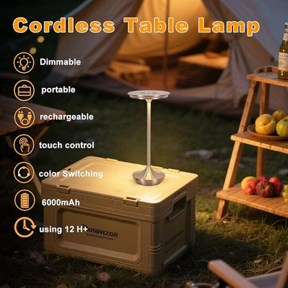 EJQ Cordless Table Lamp Rechargeable, 6000mAh Battery Operated LED Table Lights Outdoor Portable Touch Dimmable Table Lamp for Bedroom Patio Cofee Restaurant Dining Home Set of 2-Silver