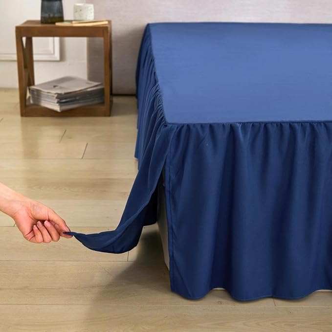 Bed Skirt Queen Size Ruffled Bed Skirt with Split Corners, Queen Bed Skirts 18 Inch Drop with Platform, 18'' Queen, Navy Blue ﻿