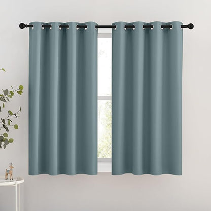 NICETOWN Blackout Greyish Blue Curtains for Bedroom - Thermal Insulated Grommet Solid Window Treatments Energy Saving Sound Reducing Drapes for Bathroom, 2 Panels, W46 x L54