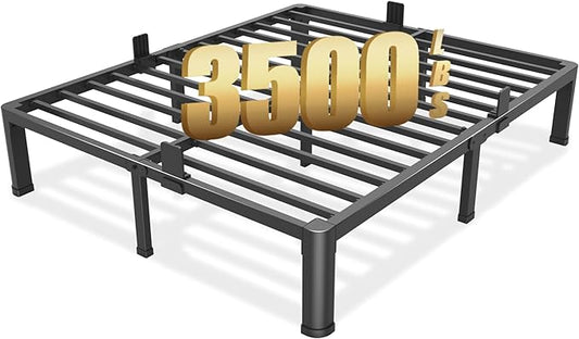 FUIOBYVV 12 Inch Queen Bed Frame with Round Corner Edge Legs 3500 lbs Metal Heavy Duty Steel Slats Support No Box Spring Needed Platform Noise Free Easy Assembly