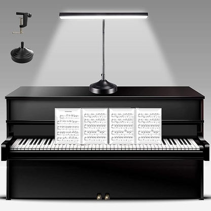 Piano Desk Lamp, 2-in-1 LED Piano Light for Upright Digital Grand Piano, 10W Flexible Gooseneck Table Lamp with 3 Color Modes×10 Brightness for Home Office Bedroom, Black (With Base and Clamp)