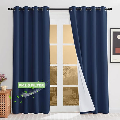 KGORGE 4-in-1 Soundproof Anti Dust 100% Blackout Curtains with Melt-Blown Layer Noise Reducing Thermal Insulating Window Drapes for Bedroom Nursery, W 52 x L 84, Navy Blue, 2 Panels