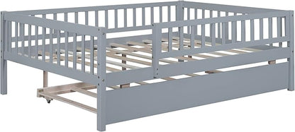 Bellemave Full Size Bed Frames with Rails for Kids, Full daybed Frame with Trundle for Boys/Girls/Adults， Gray