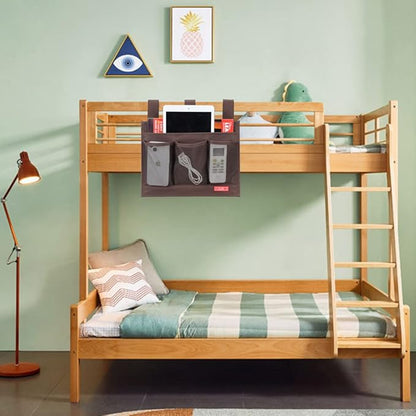 Hanging Bedside Caddy, Bedside Storage Organizer for Magazine, Phone, Remote control (Classic4 Pockets-Coffee)
