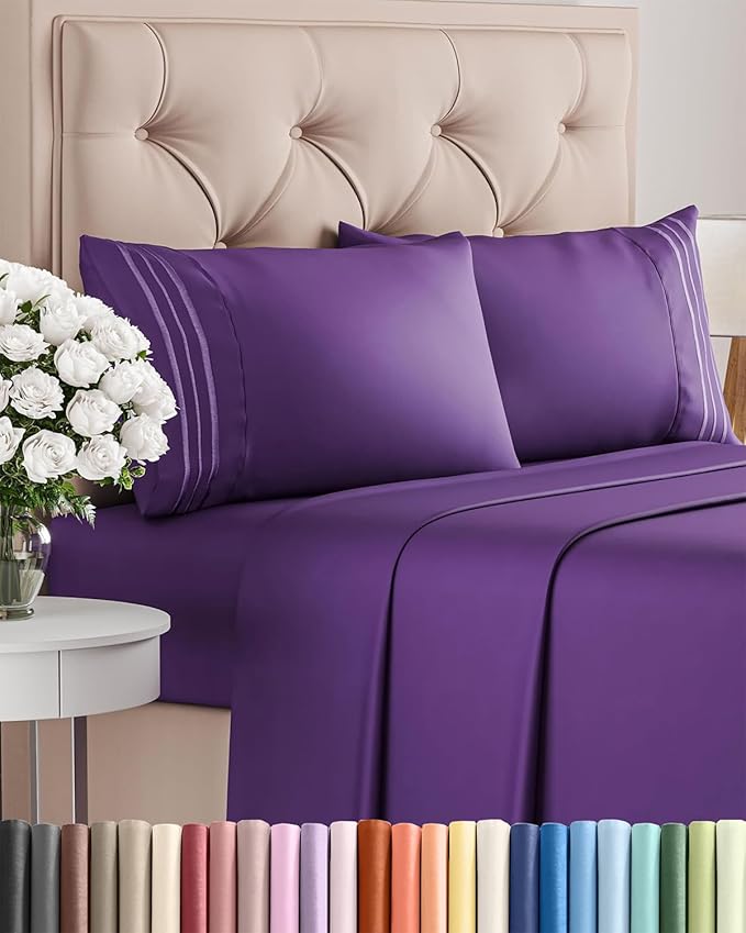 King Size 4 Piece Sheet Set - Comfy Breathable & Cooling Bed Sheets Set - Hotel Luxury Bedding for Women, Men, Kids, Teens, Boys & Girls - Deep Pockets, Ultra-Soft, Wrinkle Free - Oeko-Tex - Purple