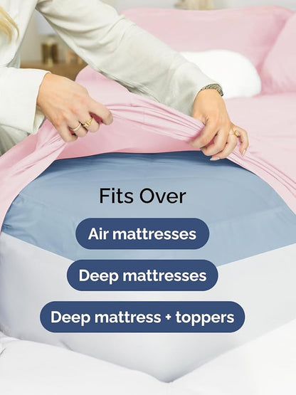 Extra Deep Split King Sheet Set - 7 Piece Breathable & Cooling Sheets - Hotel Luxury Bed Sheets Set - Easy Fit - Soft, Wrinkle Free & Comfy Sheets Set - Lavender Pink Sheet Set w/Extra Deep Pockets