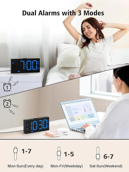 PPLEE Loud Alarm Clock with Bed Shaker,Vibrating Alarm Clock for Heavy Sleepers Hearing-impaired Deaf,2 Alarms 3-level Vibration for Weekday/Everyday Mode,5 Dimmer,5 Volume,Big Number,Power-off Memory