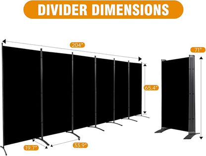6 Panel Folding Privacy Screens, 6 FT Tall Wall Divider with Metal Frame, Freestanding Room Divider for Office Bedroom Study (6 Panel, Black)