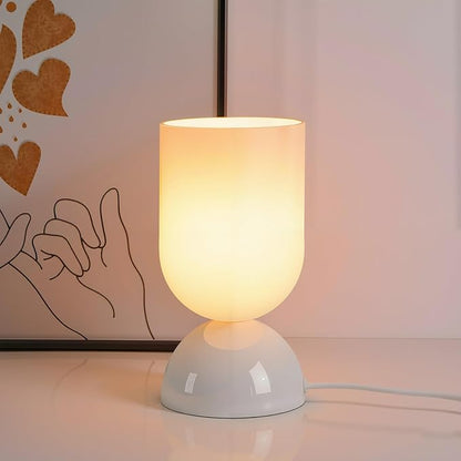 8.9" Modern Glass Table Lamp for Living Room, Dimmable Desk Lamps for Bedroom, UL Listed Nightstand Lamp with Dome Base, End Table Lamps for Home, Side Tables, College Dorm, Office, Glossy White