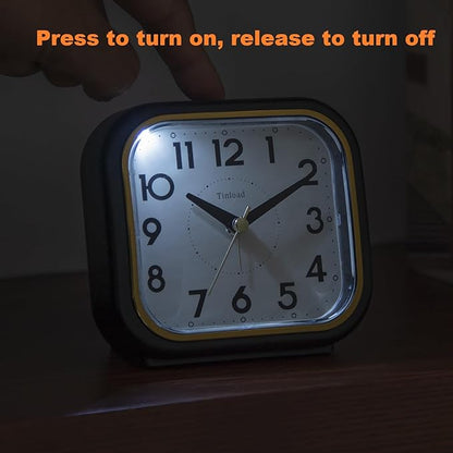 4.3" Retro Analog Alarm Clock • Silent Non Ticking • Gentle Wake • Beep Sounds • Increasing Volume • Battery Operated Snooze and Lighted on Demand • Retro Black