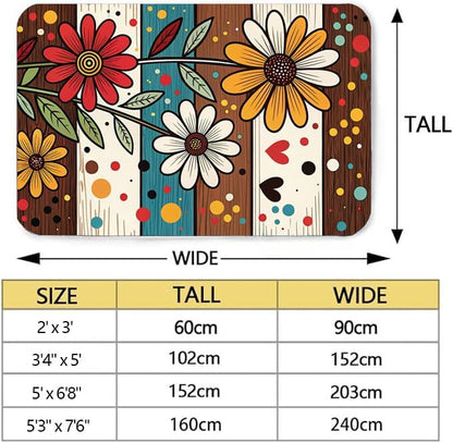 Machine Washable 2' x 3' Bohemian-Style Area Rug, Flowers Floor mat, Suitable for bedrooms, Girls' Room Bedside, Living Room, Dining Room, Office, Non-Slip Low-Pile Retro, Fashionable Carpet
