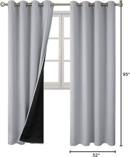 BGment Light Grey Blackout Curtains 95 Inches Long 2 Panels Set for Living Room, Thermal Insulated 100% Light Blocking Curtains & Drapes, Grommet Soundproof Curtains for Bedroom Window, Each 52 Wide