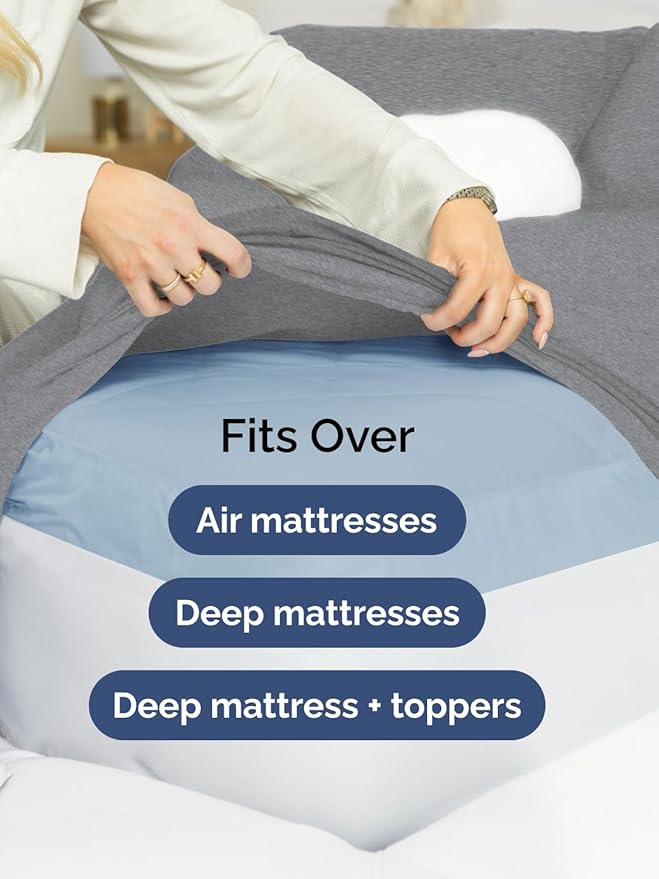 Extra Deep Split King Sheet Set - 7 Piece Breathable & Cooling Sheets - Hotel Luxury Bed Sheets Set - Easy Fit - Soft, Wrinkle Free & Comfy Sheets Set - Heathered Grey Sheet Set w/Extra Deep Pockets