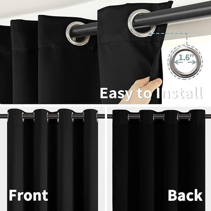 BGment Thermal Insulated 100% Blackout Curtains for Bedroom with Black Liner, Double Layer Full Room Darkening Noise Reducing Grommet Curtain (42 x 84 Inch, Black, 2 Panels)