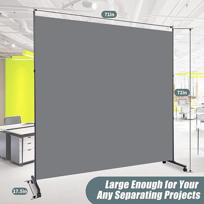 Room Divider Folding Privacy Screens with Wheels, 6FT Tall Divider for Room Separation, Movable Room Partitons and Dividers, Indoor Room Dividers Panel with Fabric (Grey, 1 Panel-71‘’-Wheels)
