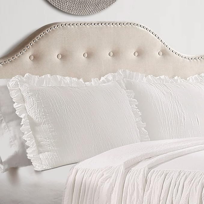 Lush Decor Ruffle Skirt Bedspread Set - 3-Piece Luxurious Farmhouse Bedding - Elegant Ruffle Detail - Timeless Style - Soft Lightweight Sheets - Full, Neutral