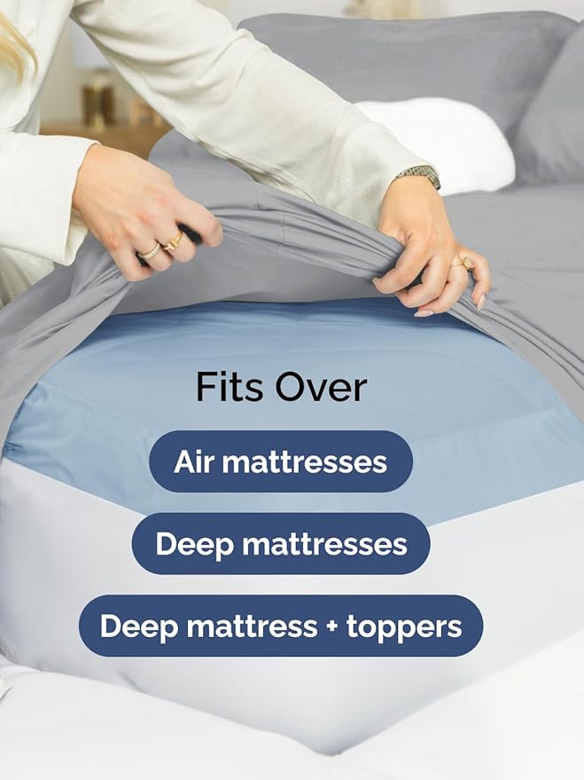 Extra Deep Split King Sheet Set - 7 Piece Breathable & Cooling Sheets - Hotel Luxury Bed Sheets Set - Easy Fit - Soft, Wrinkle Free & Comfy Sheets Set - Steel Blue Sheet Set with Extra Deep Pockets