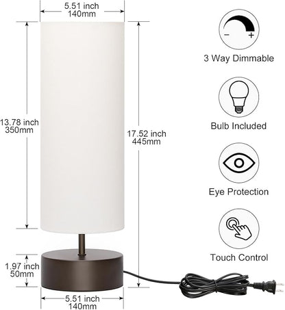 3 Way Dimmable Touch Control Table Lamp, Bedside Table Lamp with Dark Brown Base, Modern Nightstand Lamp with Beige Shade, Simple Night Light for Bedroom Living Room Home Office, 9W LED Bulb Included