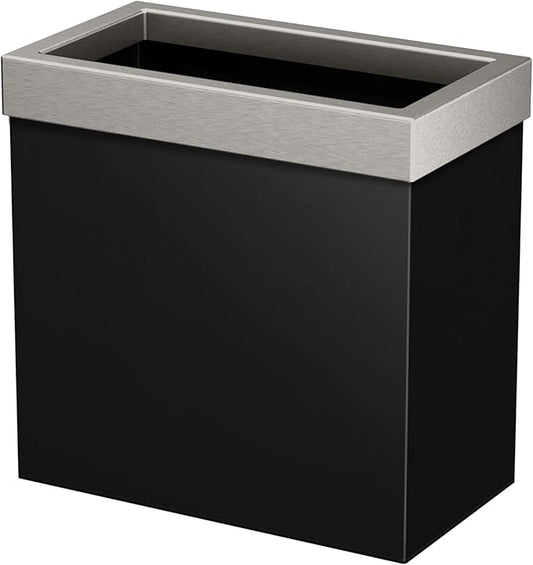 Gatco 1918SN Modern Rectangle Waste Basket, Matte Black and Satin Nickel Combo - Stainless Steel Trash Can with Removable Lid, Leakproof, 3 Gallon Capacity for Bathroom, Bedroom, Kitchen, or Office