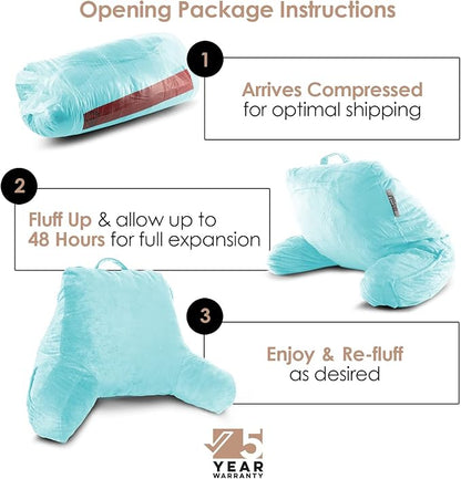 Nestl Reading Pillow with Shredded Memory Foam, Designed for Sitting Up in Bed and Couch, Back and Arms Adjustable Support for Adult & Teens Backrest Pillows for Reading with Washable Cover Light Blue