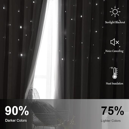 Star Curtains Blackout Curtains for Bedroom, Double Layer Curtains Nursery Curtains Cute Curtains, Kids Curtains for Girls, Curtains 108 Inches Long Set of 2, Pink Curtains, 52 X 108 Inches