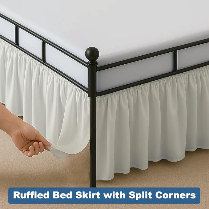 Ruffled Bed Skirt Split Corners with Platform, Tailored Fit Hotel Quality Wrinkle Free Ultra-Soft Microfiber Dust Ruffle, Upto 12 Inch Drop, King, Ivory