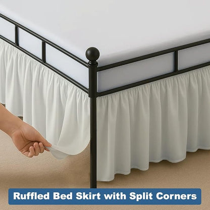 Ruffled Bed Skirt Split Corners with Platform, Tailored Fit Hotel Quality Wrinkle Free Ultra-Soft Microfiber Dust Ruffle, Upto 28 Inch Drop, King, Ivory