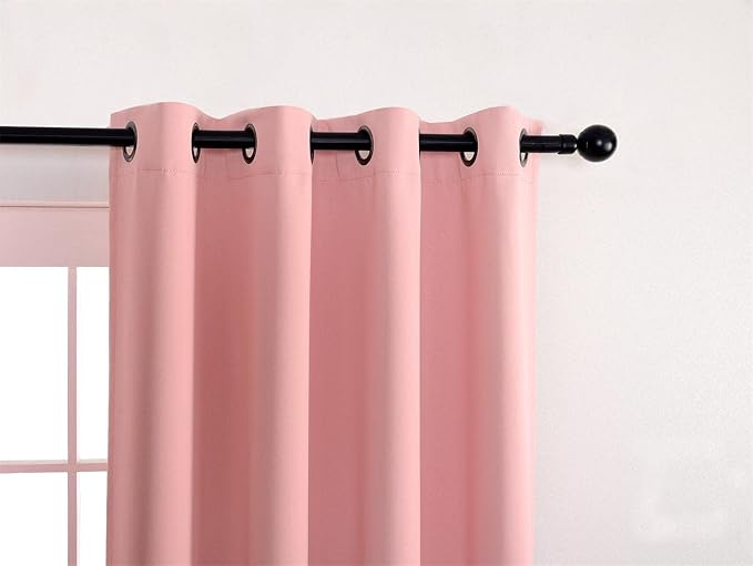 MIUCO 1 Pair Thermal Insulated Grommet 52-Inch-by-63-Inch Blackout Window Curtain Panels with 2 Tie Backs, Pink