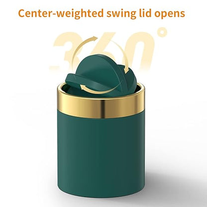 Mini Trash Can with Lid, Desktop Small Trash Can Recycling Bin Cute Metal Garbage Can for Tabletop Countertop Use,Stainless Steel 0.4 Gallon/1.5 Liter Waste Bin for Office Parlor Bedroom,Dark Green