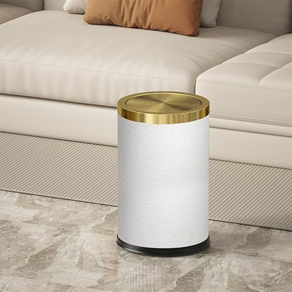 2.4 Gallon Bathroom Trash Can with Lid, Pu Leather Modern Garbage Can, Round Decorative Waste Basket, for Near Desk, Powder, Bedroom, Hotel, Office, Home (9L-Checked White)