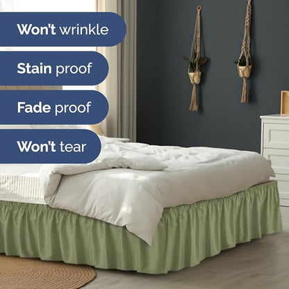 Wrap Around Dust Ruffle Bed Skirt - Sage Green - for Full Size Beds with 21 Inch Drop - Elastic Strap - Adjustable Pleated Bedskirt with Brushed Fabric and Wrinkle Free - for Women, Men, Kids & Teens
