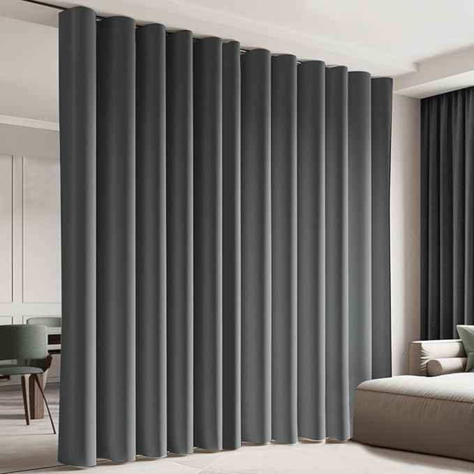 Room Divider Blackout Curtain Track Curtains Wall Dividers Panels Screen for Living Rooms Bedroom Office Privacy Partition Separation, W120 × L120 Inch,1 Panel, Grey