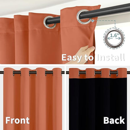 BGment Thermal Insulated 100% Blackout Curtains 63 Inch Length 2 Panels, Total Light Blocking Curtains for Bedroom, Grommet Window Drapes with Thick Black Liner, 42 Inch Wide Each Panel, Terracotta