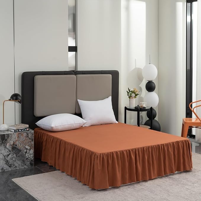 Terracotta Bed Skirt Full Size Ruffled Bed Skirt with Split Corners, Full Bed Skirt 18 Inch Drop, Full Size Bed Skirt Terracotta for Ruffled Bed Skirt with Split Corners, Bed Skirts Full Size