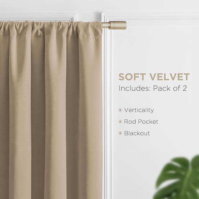 Joydeco Toffee Brown Velvet Curtains 84 Inches 2 Panels, Luxury Thermal Insulated Soft Brown Curtains for Bedroom & Living Room, Room Darkening Velvet Drapes, Rod Pocket (52W x 84L)