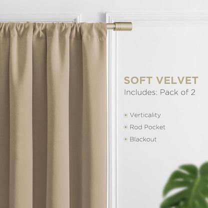 Joydeco Toffee Brown Velvet Curtains 96 Inches 2 Panels, Luxury Thermal Insulated Soft Brown Curtains for Bedroom & Living Room, Room Darkening Velvet Drapes, Rod Pocket (52W x 96L)